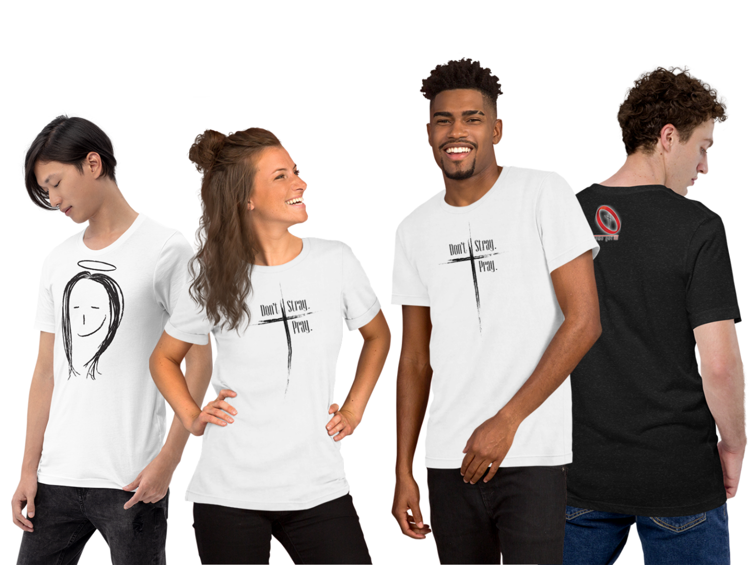 Models wearing custom printed T-shirts from Prime Hub